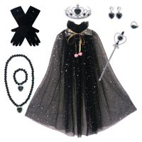 Black Frozen Princess Set Hand Necklace Crown Sequin Cloak Veil Perfect Dress Up