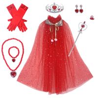 Red Frozen Princess Set Hand Necklace Crown Sequin Cloak Veil Perfect Dress Up