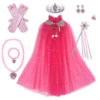 Rose Red Frozen Princess Set Hand Necklace Crown Sequin Cloak Veil Perfect Dress Up