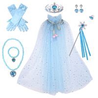 Light Blue Frozen Princess Set Hand Necklace Crown Sequin Cloak Veil Perfect Dress Up