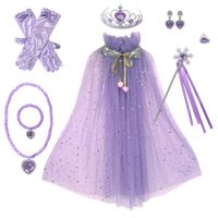 Purple Frozen Princess Set Hand Necklace Crown Sequin Cloak Veil Perfect Dress Up