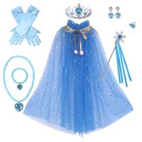 Dark Blue Frozen Princess Set Hand Necklace Crown Sequin Cloak Veil Perfect Dress Up