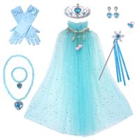 Lake Blue Frozen Princess Set Hand Necklace Crown Sequin Cloak Veil Perfect Dress Up