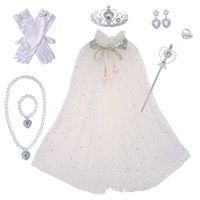 White Frozen Princess Set Hand Necklace Crown Sequin Cloak Veil Perfect Dress Up