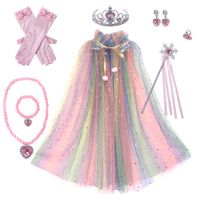 Seven Colorl Frozen Princess Set Hand Necklace Crown Sequin Cloak Veil Perfect Dress Up