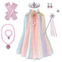 Five Color Frozen Princess Set Hand Necklace Crown Sequin Cloak Veil Perfect Dress Up