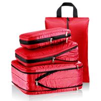 4 Set Compression Packing Cubes Travel, Travel Accessories Expandable Packing Organizers for Carry On, Essentials Luggage Travel Bags (Red)