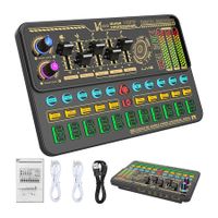 Audio Mixer With Effects, Live Sound Card with Volume Fader, Voice Changer, Sound Effects, LED Lights, for Karaoke, Streaming, Recording, Podcasting Sound Board