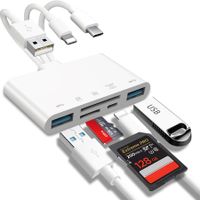 5-in-1 Memory Card Reader, USB OTG Adapter & SD Card Reader for iPhone/iPad, USB C and USB A Devices with Micro SD & SD Card Slots