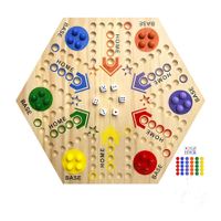 Wooden Board Game, Aggravation Board Game Original Marble Game Double Sided Painted 2 to 6 Player Fast Track Board Game Wooden with 6 Colors