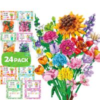 Valentines Day Gifts,24 Packs Flower Bouquet Building Blocks,Artificial Wildflower Botanical Exchange Gift Classroom Prize Party Favor