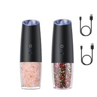 Rechargeable Electric Salt and Pepper Grinder Set, Automatic Gravity Electric Salt and Pepper Grinder Set, Adjustable Roughness, LED Light, 2 Pack