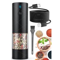 Electric Salt and Pepper Grinder with Warm LED Light, Adjustable Coarseness Large Capacity Automatic Salt Pepper Mill Grinder for Kitchen, Black