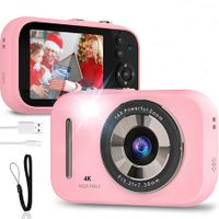 Kids Camera Digital Camera, 4K Autofocus Vlogging Camera for Kids with 16x Zoom Anti Shake, Flash and 48MP Point, Lanyard, Portable Toy Kids, Pink