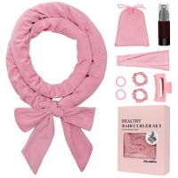 No Heat Curling Rod Headband, Overnight Velour Hair Curls Roller Wrap for Women with Long Hair - Pink