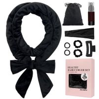 No Heat Curling Rod Headband,Overnight Velour Hair Curls Roller Wrap for Women with Long Hair - Black