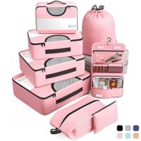 8 Set Packing Cubes Suitcase Essentials Organizer Bags Set for Luggage Road Trip Travel Accessories in 4 Sizes-Pink