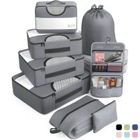 8 Set Packing Cubes Suitcase Essentials Organizer Bags Set for Luggage Road Trip Travel Accessories in 4 Sizes-Grey