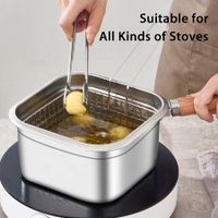 Stainless Steel Oil Strainer Fryer Pots with Fry Basket,Detachable Handle Modern Square Oil Filter Pot with Lid