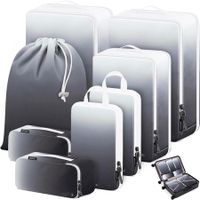 8 Set Compression Packing Cubes Travel - Maximize Space In Luggage With Patented Double Capacity Design For Travel,Large,Small,Medium-Gradient Grey