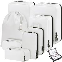 8 Set Compression Packing Cubes Travel - Maximize Space In Luggage With Patented HybridMax Double Capacity Design For Travel,Large,Small,Medium-White