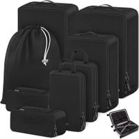 8 Set Compression Packing Cubes Travel - Maximize Space In Luggage With Patented HybridMax Double Capacity Design For Travel,Large,Small,Medium-Black