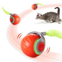 Moving Ball Cat Toys with Feather Tail,Rechargeable Interactive Ball for Indoor Cats Exercise,Smart Interactive Kitten Rolling Ball,Orange