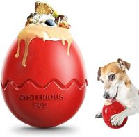 Dino Egg-Shaped Slow Feeder Dog Toy - Interactive Treat Dispenser Tough Chew Toys for Dogs Color Red