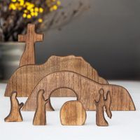 Empty Tomb Easter Scene and Cross Decoration, Wooden Easter Resurrection Scene Cross Jesus Tomb Tray Set, Jesus Nativity Scene Decor