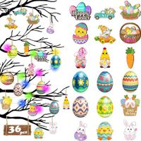 36Pcs Easter Decorations, with Lights, Easter Tree Decoration Easter Wooden Hanging Decorations