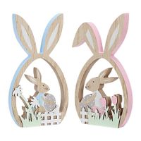 2Pcs Easter Decorations for the Home Farmhouse Rustic Wooden Bunny with Egg Easter Tiered Tray Decor Happy Spring Decoration