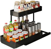 Under Sink Organizer Kitchen Organization,2 Tier Cabinet Organizer with 4 Hooks,Bathroom Kitchen Organizer Black