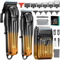 Hair Clippers for Men Professional Cordless Beard Trimmer & Electric Razor Shavers Rechargeable 3 Piece Barber Hair Cutting Kit LED Display