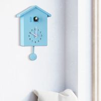 Cuckoo Wall Clock,Cuckoo Bird Voices Call, Design Clock Pendulum, Bird House, Wall Art Home Living Room Kitchen Office Decoration (Blue)