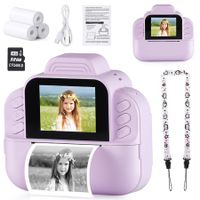 Kids Camera Instant Print,1080P HD Video Digital Camera Toy with 3 Rolls Paper & 32G Card,Christmas Birthday Gifts for Girls Boys-Purple