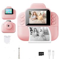 Kids Camera Instant Print,1080P HD Video Digital Camera Toy with 3 Rolls Paper & 32G Card,Christmas Birthday Gifts for Girls Boys-Pink