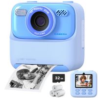 Kids Camera Instant Print for Boys and Girls,1080P HD Dual-Lens Selfie Digital Camera with Print Paper & 32G Card, Christmas Birthday Gifts-Blue