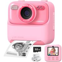 Kids Camera Instant Print for Boys and Girls,1080P HD Dual-Lens Selfie Digital Camera with Print Paper & 32G Card, Christmas Birthday Gifts-Pink