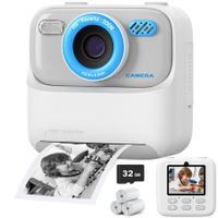 Kids Camera Instant Print for Boys and Girls,1080P HD Dual-Lens Selfie Digital Camera with Print Paper & 32G Card, Christmas Birthday Gifts-White