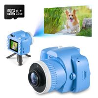 Kids Camera with Projector 1080P Video Recording Camera with Tripod and 32GB SD Card,Christmas Birthday Gifts Portable Toy for Girls and Boys(Blue)