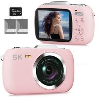 Digital Camera,5K Portable Cameras for Photography,80MP UHD,Cheap 18X Zoom Travel Point and Shoot Camera with 32GB TF Card,Photography Cameras - Pink