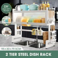 Dish Drying Rack Holder Drain Caddy Kitchen Drainer Cutlery Plate Cup Utensil Storage Over The Sink Organiser Enclosed With Hook Door 95cm