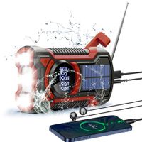 Emergency Weather Radio, Waterproof Bluetooth Portable AM/FM/NOAA Weather Radio, 5000mAh USB Hand Crank Solar Radio, Phone Charger, Flashlight, SOS-Red