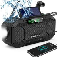 Emergency Hand Crank Solar Radio 5000mAh Cell Phone Charger Bluetooth Speaker,AM FM NOAA Flashlight,Reading Lamp, SOS Alarm Compass Survival Camping Gear