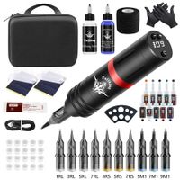 Wireless Tattoo Pen Kit with LED Screen Display and 10500 RPM Adjustable Stroke Professional Tattoo Machine Kit,Black And Red