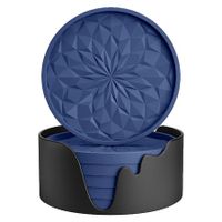 Silicone Coasters with Holder,6 Pack Drinking Coasters Cup Mat for Hot or Cold Drinks,Thickened,Non-Slip,Non-Stick,Deep Tray Blue