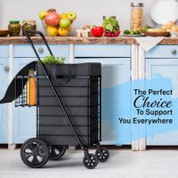 Shopping Cart Waterproof Basket Liner & 360° Swivel Wheels,Foldable Collapsible & Lightweight Perfect for Groceries Laundry Utility Cart,Black