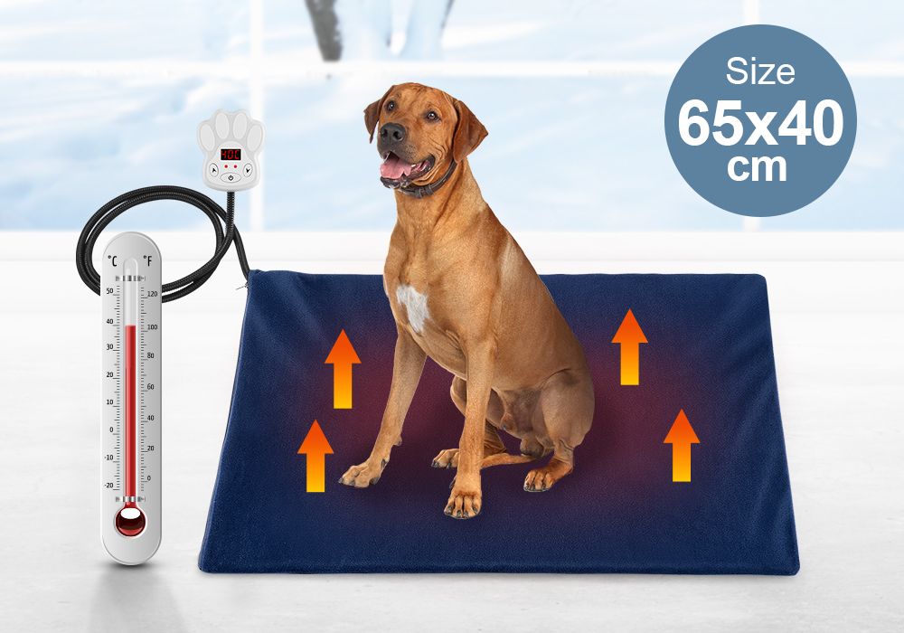 Pet Heated Mat Dog Heating Pad Cat Puppy Electric Heater Blanket Heat Bed Waterproof Cover 65x40cm Blue