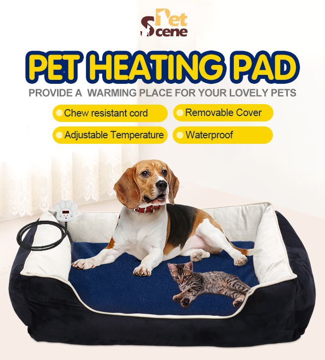 Pet Heated Mat Dog Heating Pad Cat Puppy Electric Heater Blanket Heat Bed Waterproof Cover 65x40cm Blue