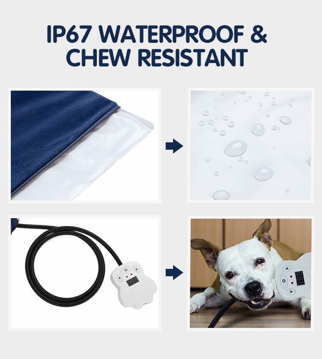 Pet Heated Mat Dog Heating Pad Cat Puppy Electric Heater Blanket Heat Bed Waterproof Cover 65x40cm Blue